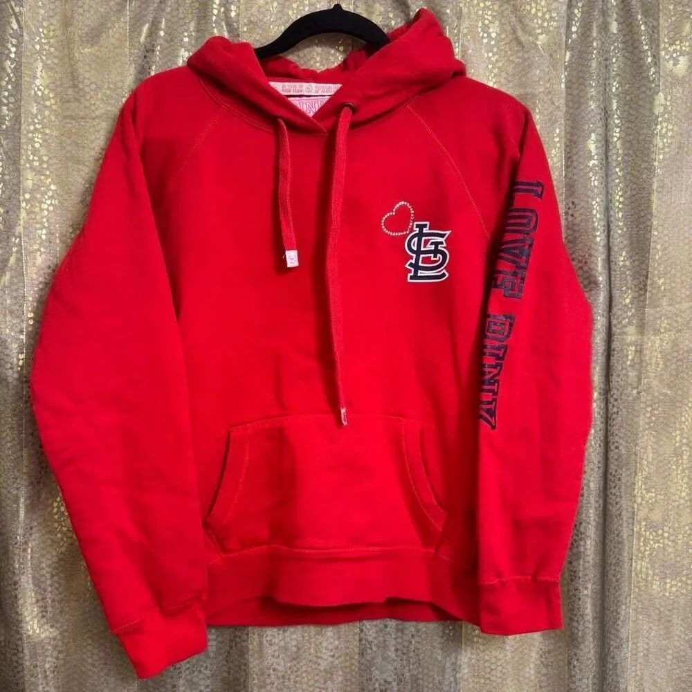 PINK Victorias Secret MLB 5th & Ocean Y2K St. Louis Cardinals Red Bling Hoodie L